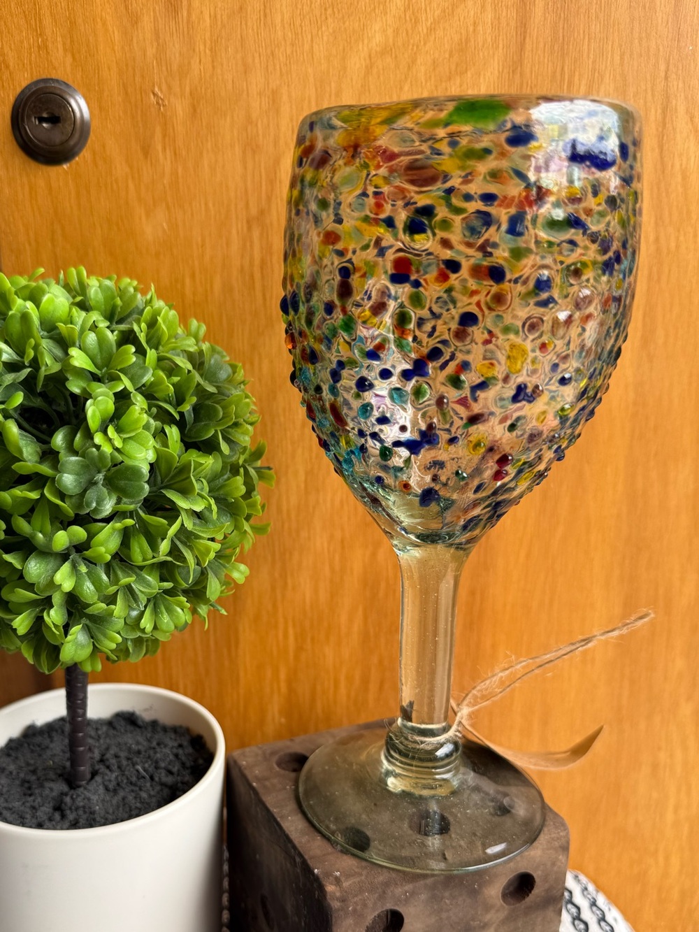 Handblown Multicolor Speckled Glass Goblet - Home Accents